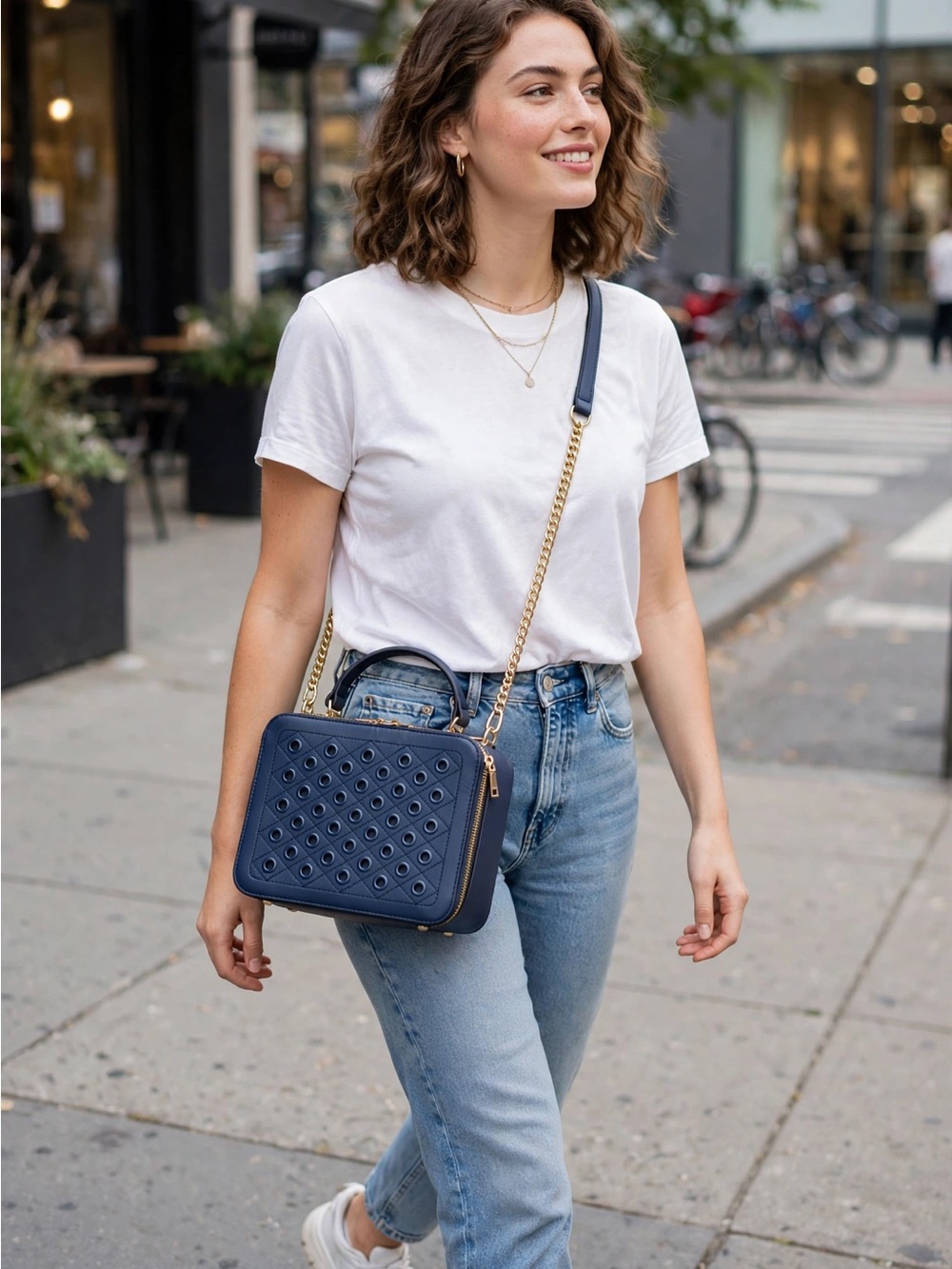 Sole Society Navy Blue Crossbody Bag with Gold Chain